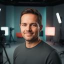 Ansor Fladenhofer, Produktmanager eines österreichischen Streaminganbieters, im Studio