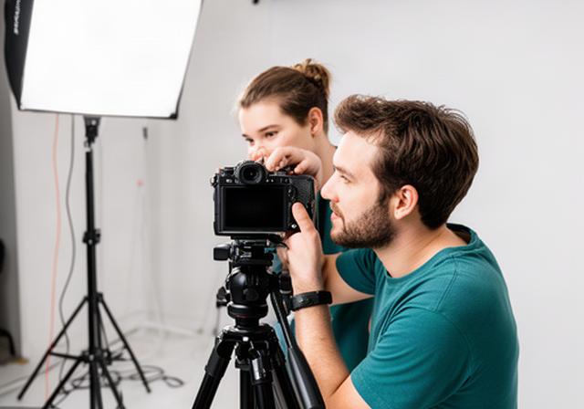 Bartos Kier bei einer Aufnahme mit kompakter Kamera und Lichtstativ in einem kleinen Studio